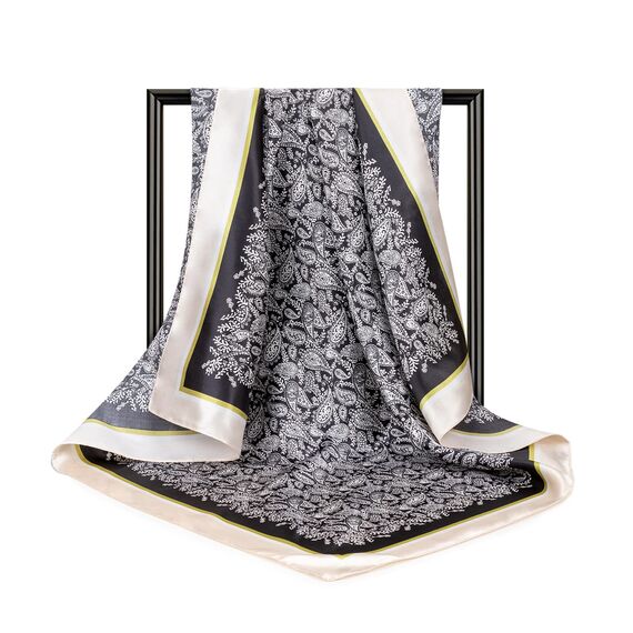 DRESHOW 90x90cm Große Quadratische Schals für Damen 4 Stück Seide Kopftuch Bandanas Haartuch Halstuch Haarschmuck