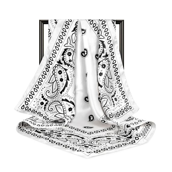 DRESHOW 90x90cm Große Quadratische Schals für Damen 4 Stück Seide Kopftuch Bandanas Haartuch Halstuch Haarschmuck