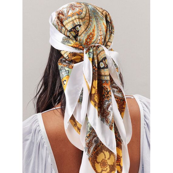 DRESHOW 90x90cm Große Quadratische Schals für Damen Seide Kopftuch Bandanas Haartuch Halstuch Haarschmuck