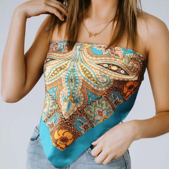 DRESHOW 90x90cm Große Quadratische Schals für Damen Seide Kopftuch Bandanas Haartuch Halstuch Haarschmuck