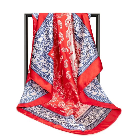 DRESHOW 90x90cm Große Quadratische Schals für Damen 4 Stück Seide Kopftuch Bandanas Haartuch Halstuch Haarschmuck