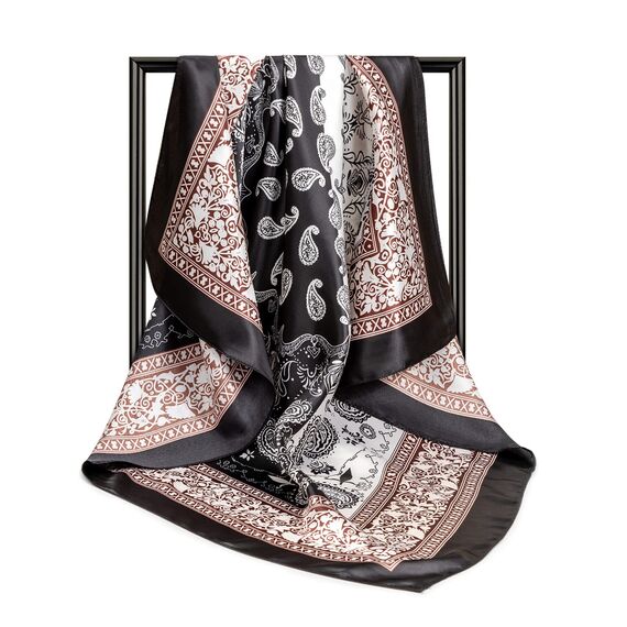 DRESHOW 90x90cm Große Quadratische Schals für Damen 4 Stück Seide Kopftuch Bandanas Haartuch Halstuch Haarschmuck