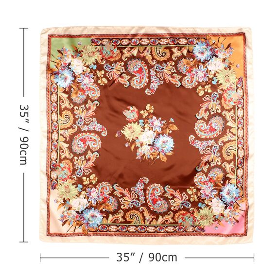 DRESHOW 90x90cm Große Quadratische Schals für Damen 4 Stück Seide Kopftuch Bandanas Haartuch Halstuch Haarschmuck