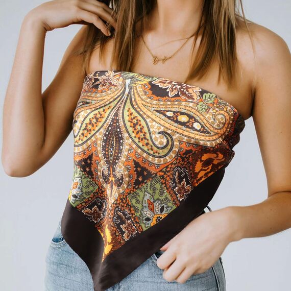 DRESHOW 90x90cm Große Quadratische Schals für Damen Seide Kopftuch Bandanas Haartuch Halstuch Haarschmuck