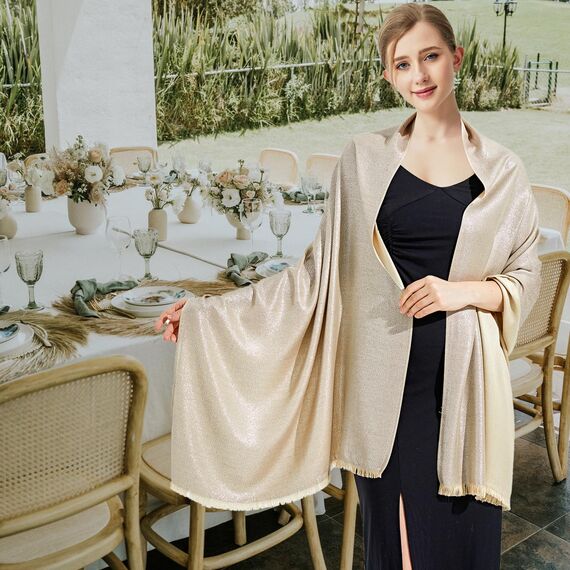 vimate Goldene Schals - Funkelndes Metallic Brautjungfer Tuch für Hochzeiten, Formelles Abendcape(DE-Nude & Silver)