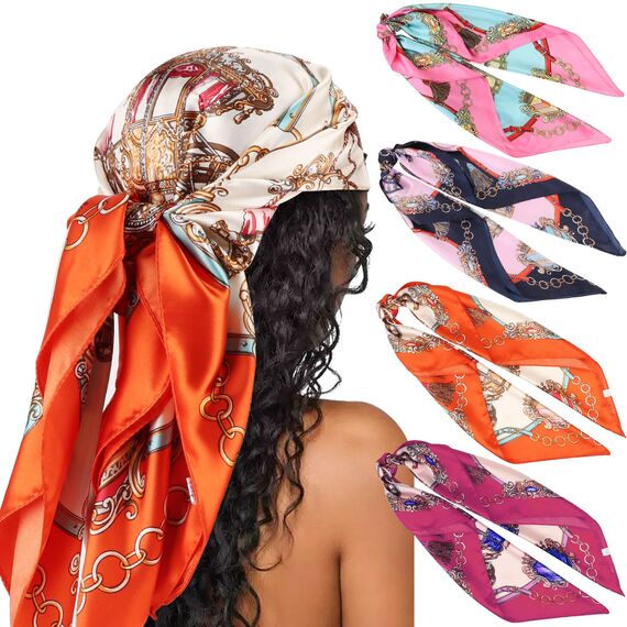 DRESHOW 90x90cm Große Quadratische Schals für Damen Seide Kopftuch Bandanas Haartuch Halstuch Haarschmuck