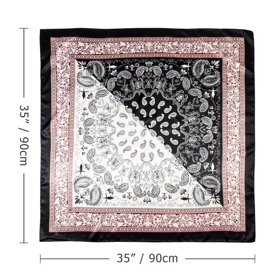 DRESHOW 90x90cm Große Quadratische Schals für Damen 4 Stück Seide Kopftuch Bandanas Haartuch Halstuch Haarschmuck