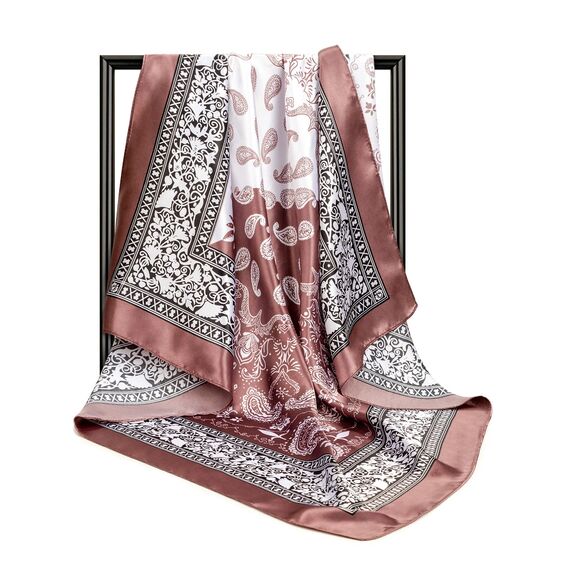 DRESHOW 90x90cm Große Quadratische Schals für Damen 4 Stück Seide Kopftuch Bandanas Haartuch Halstuch Haarschmuck