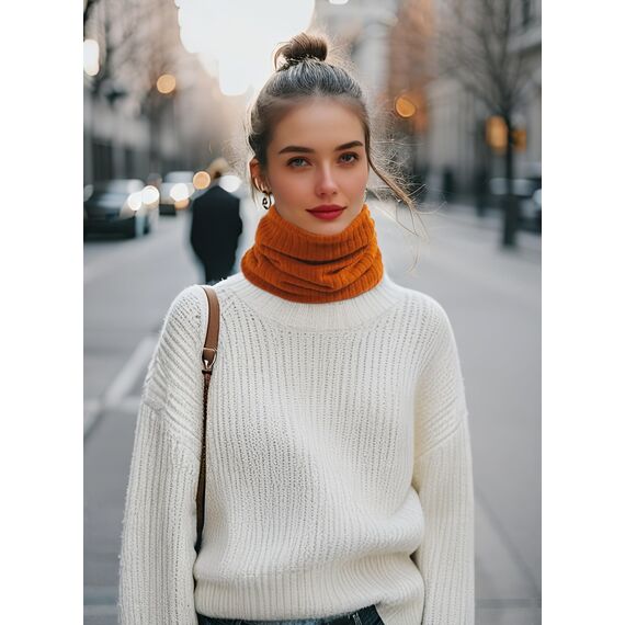 HGDGears Fleece Halswärmer Winddicht Thermo Gestrickt Schlauchschal für Herren Damen Dicker Winter Kaltes Wetter Gestrickter Kreis Schal für Outdoor Sport(Orange)