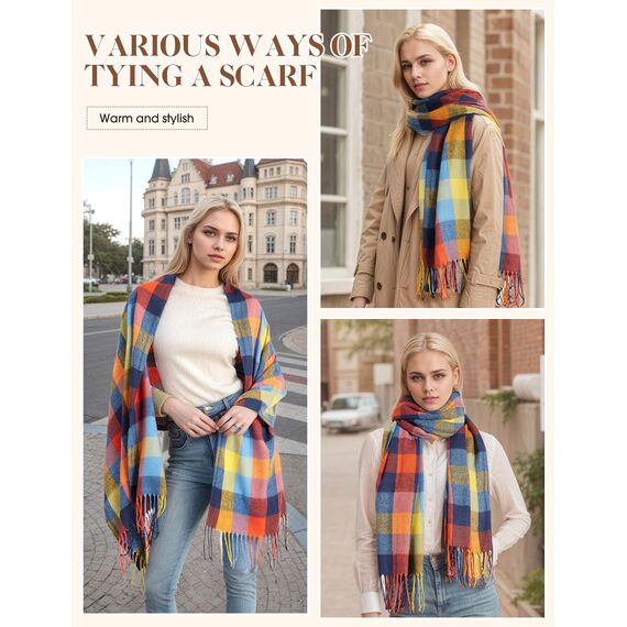 Tuopuda Damen Schal Kariert Schal Damen Winter Tartan Wraps Long Spinning Tassel Shawl Stola Warm Scarf, Z-07, Einheitsgröße