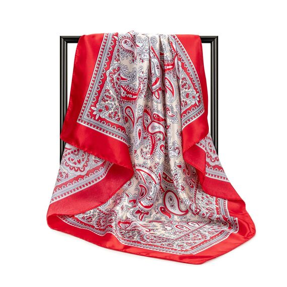 DRESHOW 90x90cm Große Quadratische Schals für Damen 4 Stück Seide Kopftuch