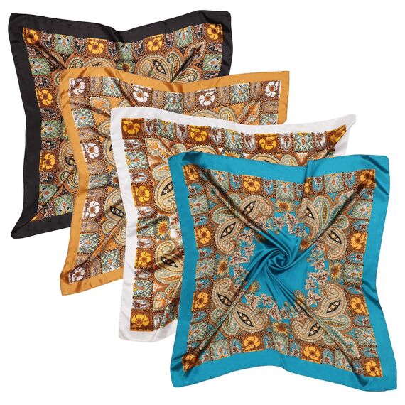 DRESHOW 90x90cm Große Quadratische Schals für Damen Seide Kopftuch Bandanas Haartuch Halstuch Haarschmuck