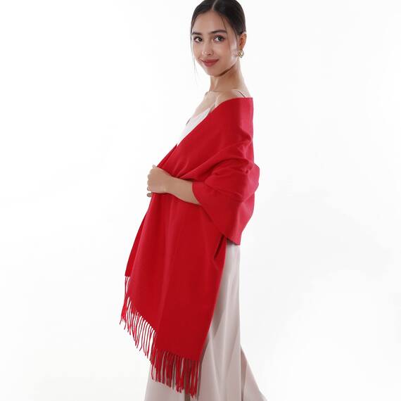 RIIQIICHY Damen Schal Rot Stola Festlich für Abendkleid Pashmina Schals Tücher für Frauen Hochzeit Schultertuch Frühling Winter Schal Warme Kuschelig