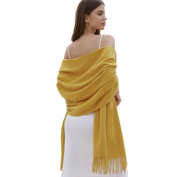 RIIQIICHY Damen Schal Gelb Stola Festlich für Abendkleid Pashmina Schals Tücher für Frauen Hochzeit Schultertuch Frühling Winter Schal Warme Kuschelig