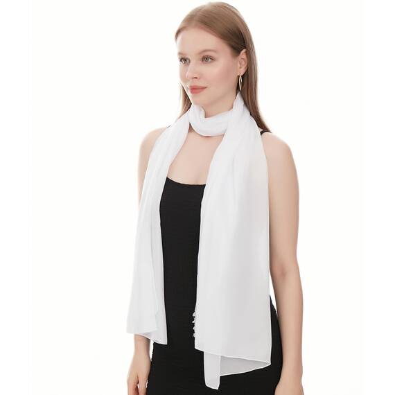 Shawl Factory Chiffon Schal Damen Weiß - Seidenweich und Federleicht - Eleganter Halstuch Schal - Polyester Tuch Halstuch Damen Frühling Sommer - Pflegeleichtes Schaltuch - Damenschal Leicht (Weiß)