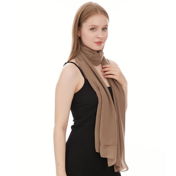 Chiffon Schal Damen Dunkel Taupe - Seidenweich und Federleicht - Eleganter Halstuch Schal - Polyester Tuch Halstuch Frühling Sommer - Pflegeleichtes Schaltuch - Damenschal Leicht (Dunkel Taupe)