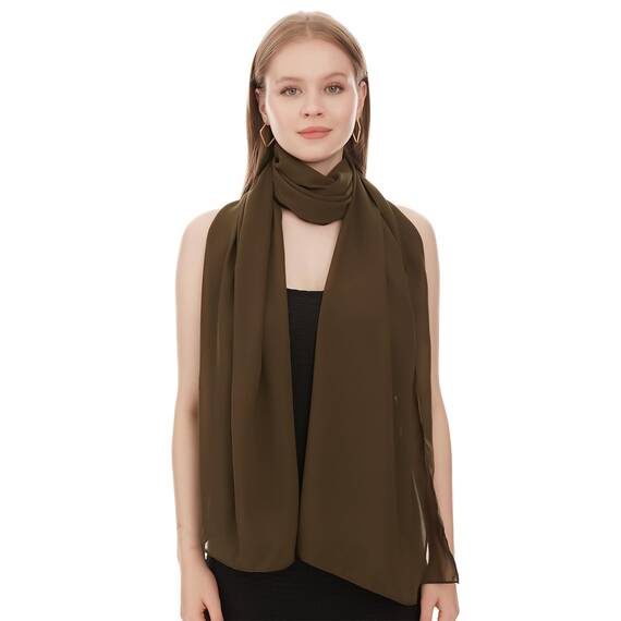 Shawl Factory Chiffon Schal Damen Khaki - Seidenweich und Federleicht - Eleganter Halstuch Schal - Polyester Tuch Halstuch Damen Frühling Sommer - Pflegeleichtes Schaltuch - Damenschal Leicht (Khaki)