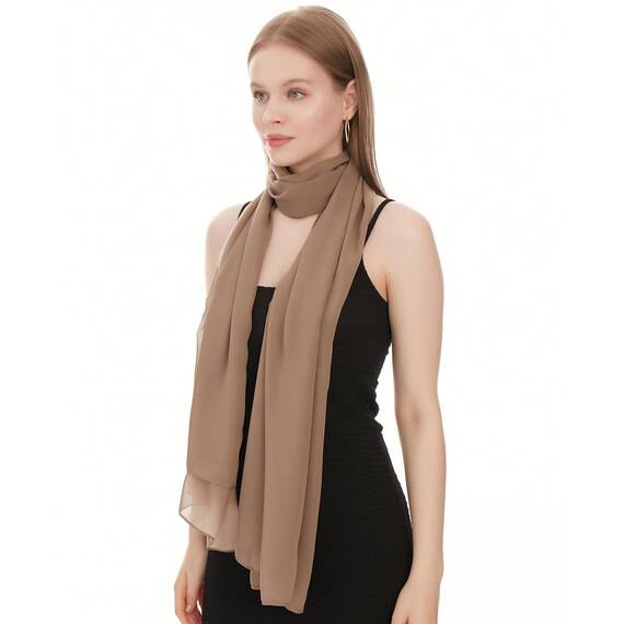 Chiffon Schal Damen Dunkel Taupe - Seidenweich und Federleicht - Eleganter Halstuch Schal - Polyester Tuch Halstuch Frühling Sommer - Pflegeleichtes Schaltuch - Damenschal Leicht (Dunkel Taupe)