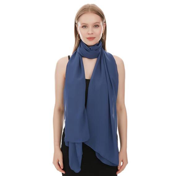 Chiffon Schal Damen Indigo - Seidenweich und Federleicht - Eleganter Halstuch Schal - Polyester Tuch Halstuch Damen Frühling Sommer - Pflegeleichtes Schaltuch - Damenschal Leicht (Indigo)