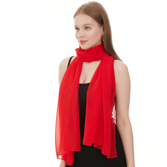 Shawl Factory Chiffon Schal Damen Rot - Seidenweich und Federleicht - Eleganter Halstuch Schal - Polyester Tuch Halstuch Damen Frühling Sommer - Pflegeleichtes Schaltuch - Damenschal Leicht (Rot)