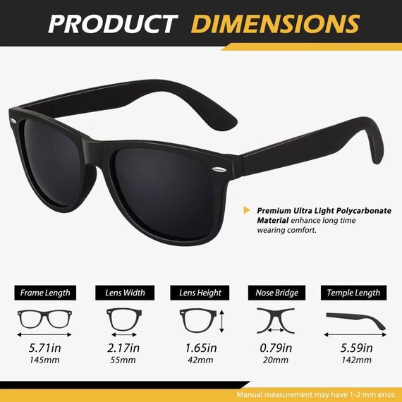 LINVO Sonnenbrille Herren Damen Polarisiert Retro Stil Rechteckig Vintage Klassisch Unisex UV400 Cat 3 CE