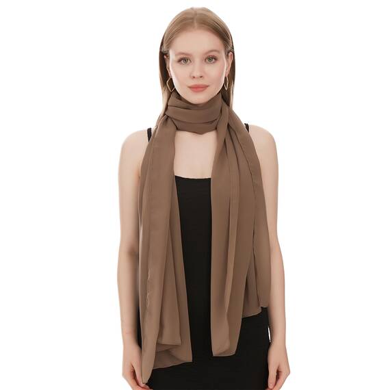 Shawl Factory Chiffon Schal Damen Taupe - Seidenweich und Federleicht - Eleganter Halstuch Schal - Polyester Tuch Halstuch Damen Frühling Sommer - Pflegeleichtes Schaltuch - Damenschal Leicht (Taupe)