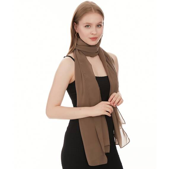 Shawl Factory Chiffon Schal Damen Taupe - Seidenweich und Federleicht - Eleganter Halstuch Schal - Polyester Tuch Halstuch Damen Frühling Sommer - Pflegeleichtes Schaltuch - Damenschal Leicht (Taupe)