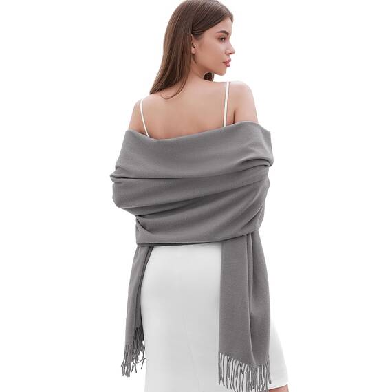 RIIQIICHY Damen Schal Hellgrau Stola Festlich für Abendkleid Pashmina Schals Tücher für Frauen Hochzeit Schultertuch Frühling Winter Schal Warme Kuschelig