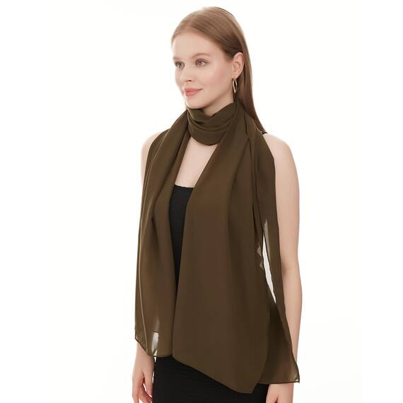 Shawl Factory Chiffon Schal Damen Khaki - Seidenweich und Federleicht - Eleganter Halstuch Schal - Polyester Tuch Halstuch Damen Frühling Sommer - Pflegeleichtes Schaltuch - Damenschal Leicht (Khaki)