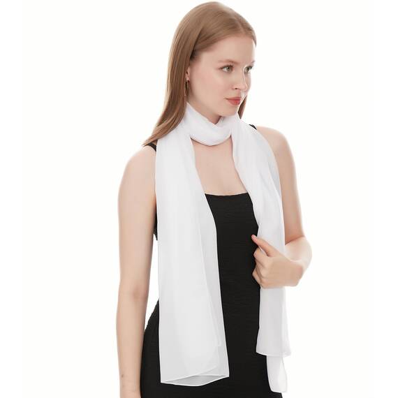 Shawl Factory Chiffon Schal Damen Weiß - Seidenweich und Federleicht - Eleganter Halstuch Schal - Polyester Tuch Halstuch Damen Frühling Sommer - Pflegeleichtes Schaltuch - Damenschal Leicht (Weiß)
