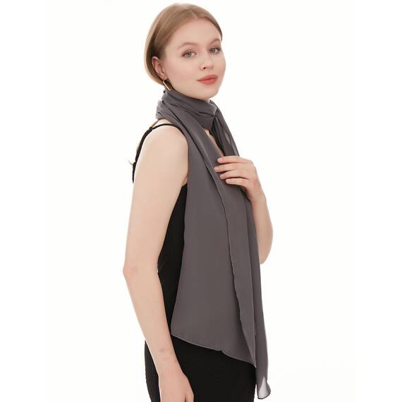 Chiffon Schal Damen Dunkelgrau - Seidenweich und Federleicht - Eleganter Halstuch Schal - Polyester Tuch Halstuch Damen Frühling Sommer - Pflegeleichtes Schaltuch - Damenschal Leicht (Dunkelgrau)