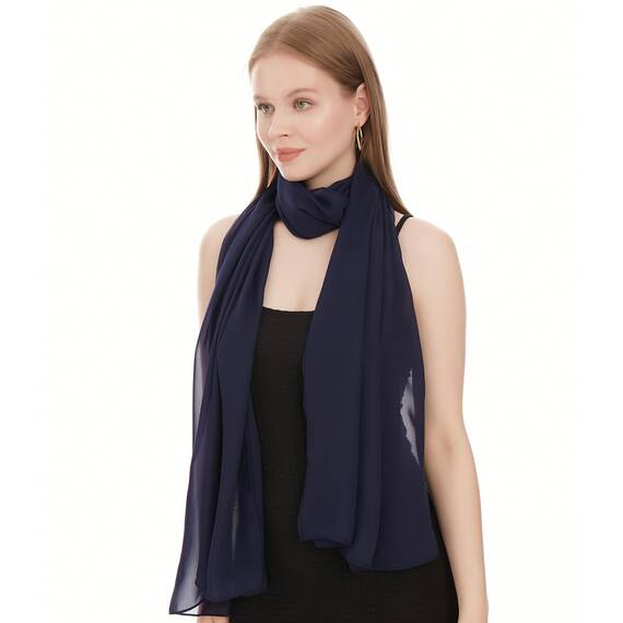 Chiffon Schal Damen Marineblau - Seidenweich und Federleicht - Eleganter Halstuch Schal - Polyester Tuch Halstuch Damen Frühling Sommer - Pflegeleichtes Schaltuch - Damenschal Leicht (Marineblau)