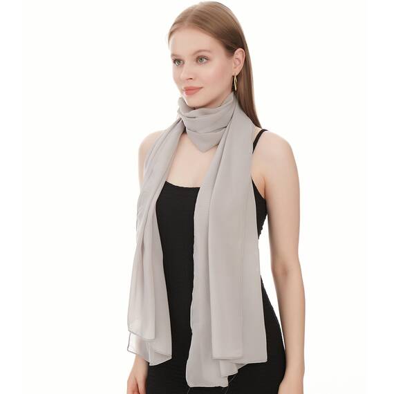 Shawl Factory Chiffon Schal Damen Grau - Seidenweich und Federleicht - Eleganter Halstuch Schal - Polyester Tuch Halstuch Damen Frühling Sommer - Pflegeleichtes Schaltuch - Damenschal Leicht (Grau)