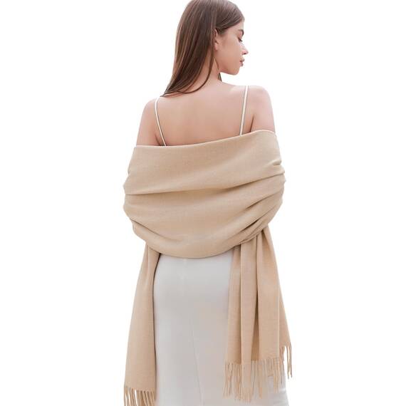RIIQIICHY Damen Schal Beige Stola Festlich für Abendkleid Pashmina Schals Tücher für Frauen Hochzeit Schultertuch Frühling Winter Schal Warme Kuschelig