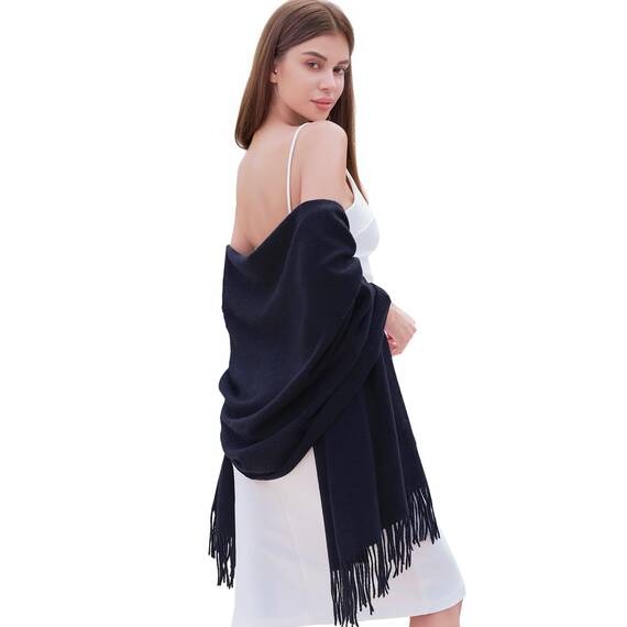 RIIQIICHY Damen Schal Dunkblau Marine Stola Festlich für Abendkleid Pashmina Schals Tücher für Frauen Hochzeit Schultertuch Frühling Winter Schal Warme Kuschelig