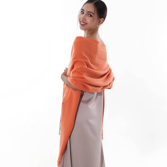 RIIQIICHY Damen Schal Orange Stola Festlich für Abendkleid Pashmina Schals Tücher für Frauen Hochzeit Schultertuch Frühling Winter Schal Warme Kuschelig