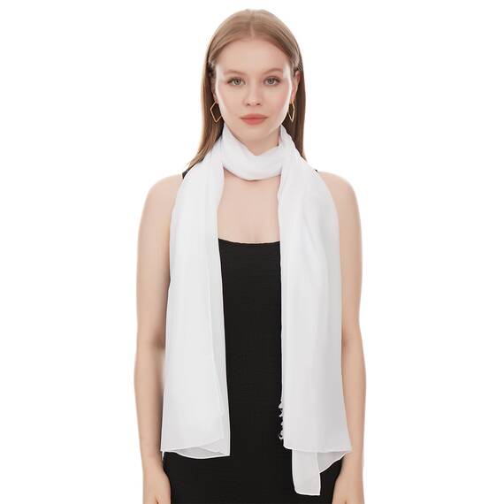 Shawl Factory Chiffon Schal Damen Weiß - Seidenweich und Federleicht - Eleganter Halstuch Schal - Polyester Tuch Halstuch Damen Frühling Sommer - Pflegeleichtes Schaltuch - Damenschal Leicht (Weiß)