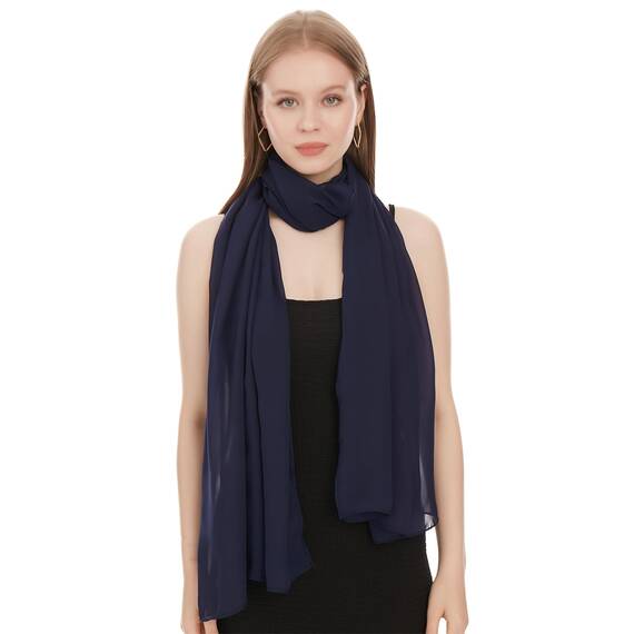 Chiffon Schal Damen Marineblau - Seidenweich und Federleicht - Eleganter Halstuch Schal - Polyester Tuch Halstuch Damen Frühling Sommer - Pflegeleichtes Schaltuch - Damenschal Leicht (Marineblau)
