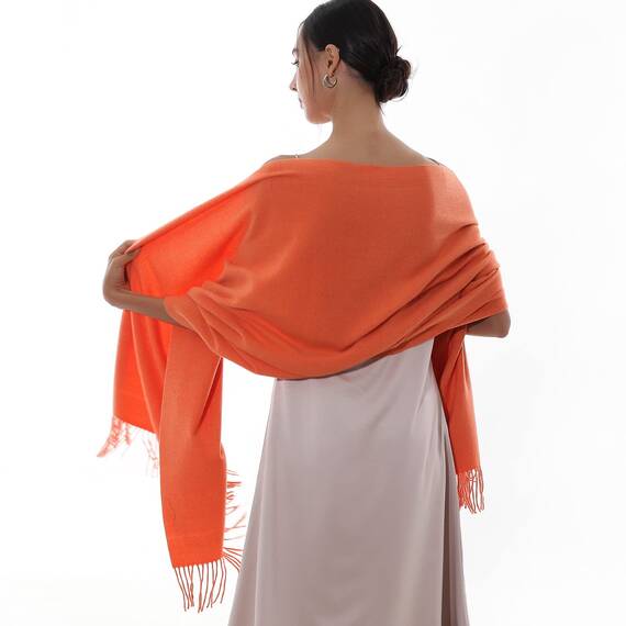 RIIQIICHY Damen Schal Orange Stola Festlich für Abendkleid Pashmina Schals Tücher für Frauen Hochzeit Schultertuch Frühling Winter Schal Warme Kuschelig