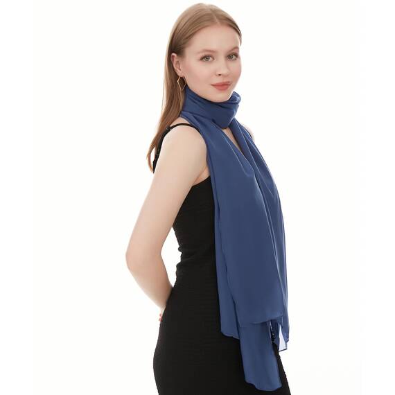 Chiffon Schal Damen Indigo - Seidenweich und Federleicht - Eleganter Halstuch Schal - Polyester Tuch Halstuch Damen Frühling Sommer - Pflegeleichtes Schaltuch - Damenschal Leicht (Indigo)