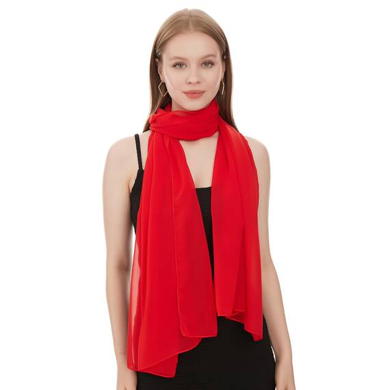 Shawl Factory Chiffon Schal Damen Rot - Seidenweich und Federleicht - Eleganter Halstuch Schal - Polyester Tuch Halstuch Damen Frühling Sommer - Pflegeleichtes Schaltuch - Damenschal Leicht (Rot)