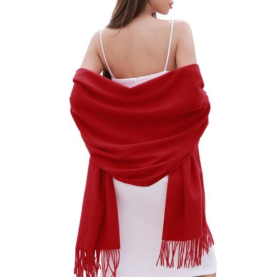 RIIQIICHY Damen Schal Rot Stola Festlich für Abendkleid Pashmina Schals Tücher für Frauen Hochzeit Schultertuch Frühling Winter Schal Warme Kuschelig