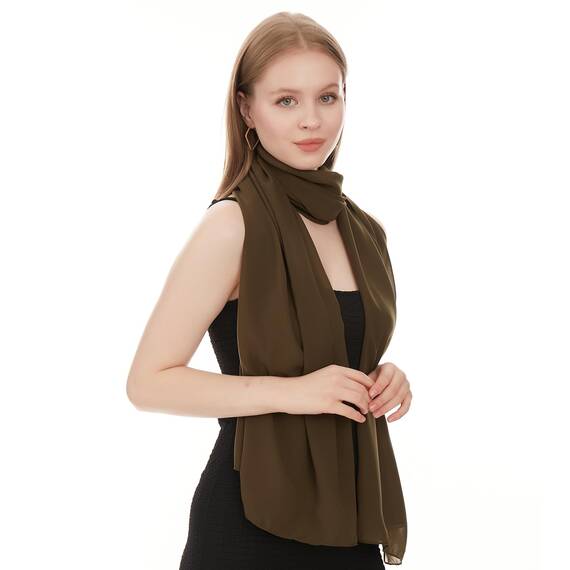 Shawl Factory Chiffon Schal Damen Khaki - Seidenweich und Federleicht - Eleganter Halstuch Schal - Polyester Tuch Halstuch Damen Frühling Sommer - Pflegeleichtes Schaltuch - Damenschal Leicht (Khaki)