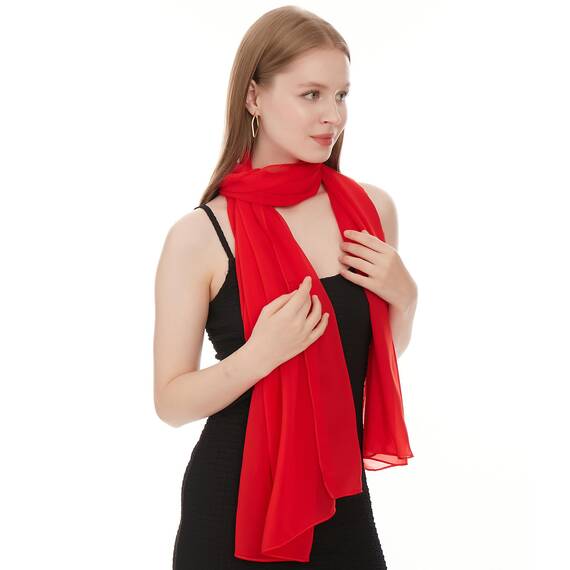 Shawl Factory Chiffon Schal Damen Rot - Seidenweich und Federleicht - Eleganter Halstuch Schal - Polyester Tuch Halstuch Damen Frühling Sommer - Pflegeleichtes Schaltuch - Damenschal Leicht (Rot)