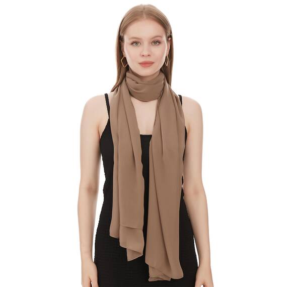 Chiffon Schal Damen Dunkel Taupe - Seidenweich und Federleicht - Eleganter Halstuch Schal - Polyester Tuch Halstuch Frühling Sommer - Pflegeleichtes Schaltuch - Damenschal Leicht (Dunkel Taupe)