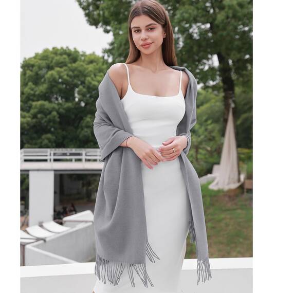RIIQIICHY Damen Schal Grau Stola Festlich für Abendkleid Pashmina Schals Tücher für Frauen Hochzeit Schultertuch Frühling Winter Schal Warme Kuschelig