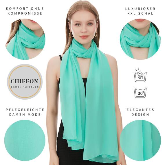 Shawl Factory Chiffon Schal Damen Minze - Seidenweich und Federleicht - Eleganter Halstuch Schal - Polyester Tuch Halstuch Damen Frühling Sommer - Pflegeleichtes Schaltuch - Damenschal Leicht (Minze)