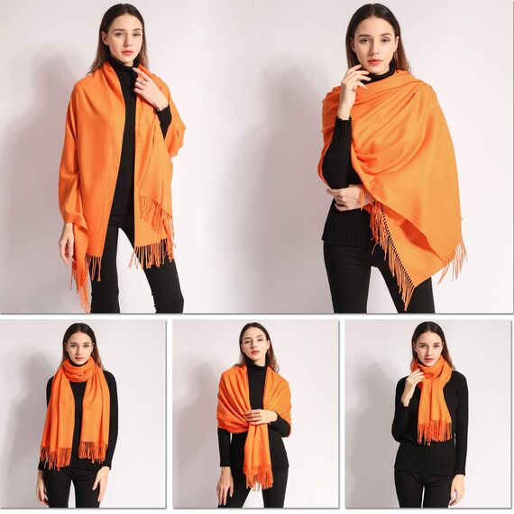 Arctic Penguin Pashmina Schal Kaschmir Stolen Damen Schultertuch für Frauen Hochzeit Kaschmirschal Herren Umschlagtuch Winter/ (Orange)