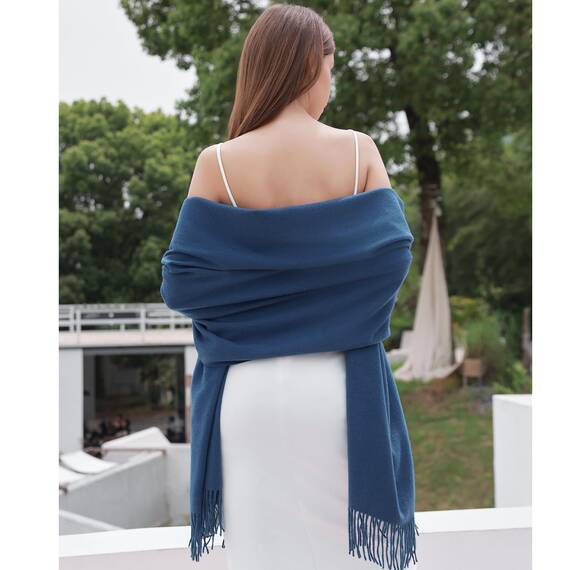 RIIQIICHY Damen Schal Blau Stola Festlich für Abendkleid Pashmina Schals Tücher für Frauen Hochzeit Schultertuch Frühling Winter Schal Warme Kuschelig