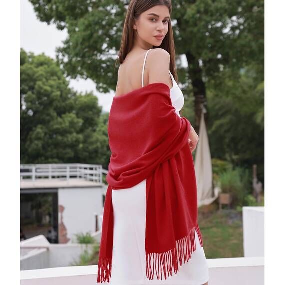 RIIQIICHY Damen Schal Rot Stola Festlich für Abendkleid Pashmina Schals Tücher für Frauen Hochzeit Schultertuch Frühling Winter Schal Warme Kuschelig